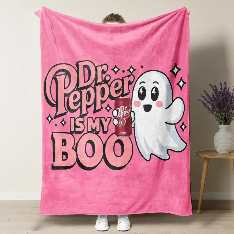 Pepper Cute Little Ghost Polyester Flannel Blanket - Flat Weave, Cozy, Super Soft, Durable, Decorative, Cartoon Ghost Pattern, Casual Home Style, Buttersoft, Warm, Machine Wash, Bed/Sitting Area Use, Home Snuggles Merch Gift, Sohochic
