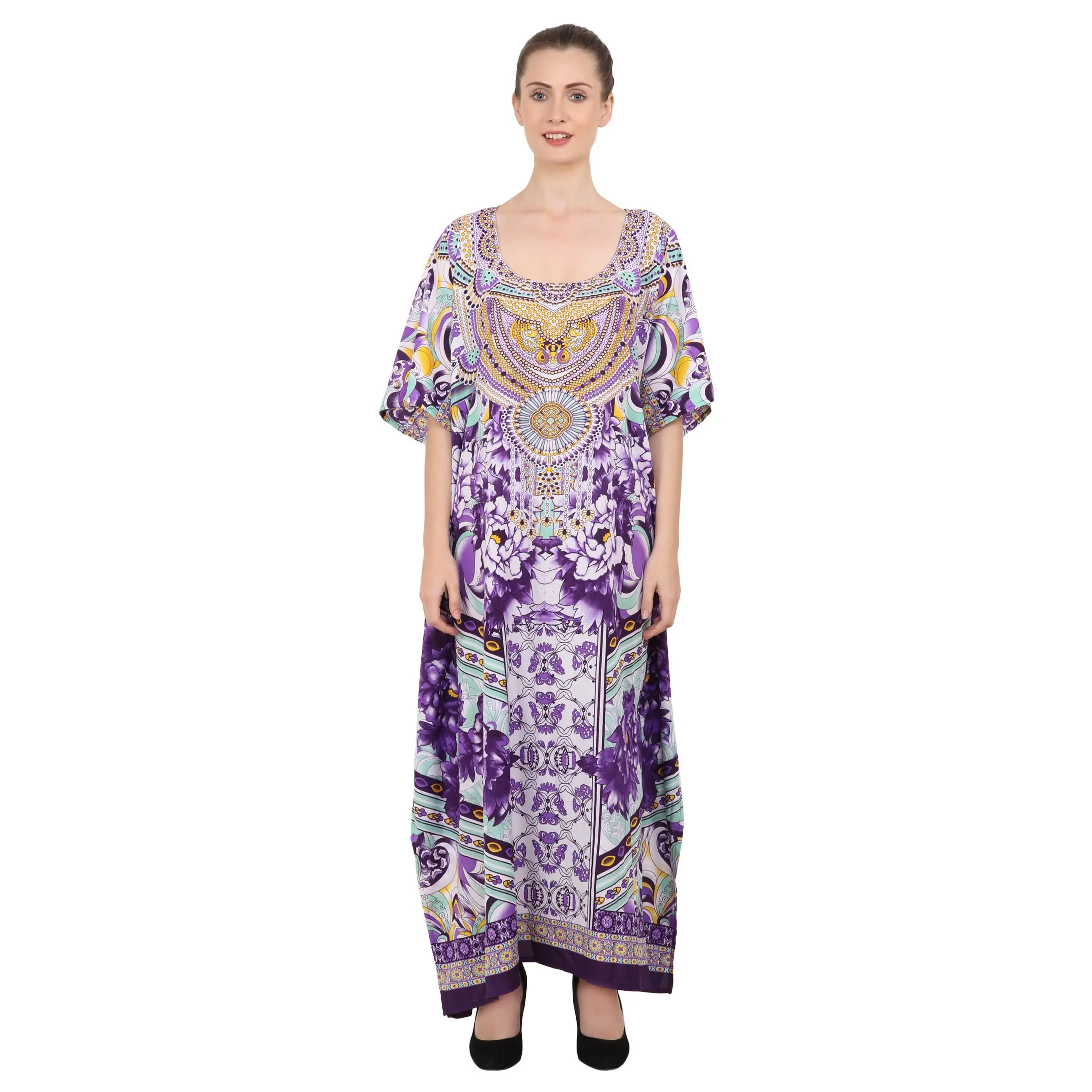 Miss Lavish London Kaftans Round Neck Dress Purple, S to 3XL