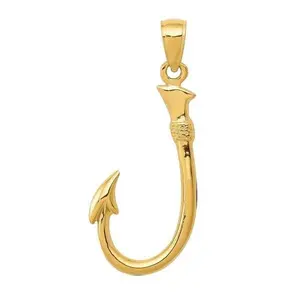14K Yellow Gold Hawaiian Fish Hook Pendant for Women