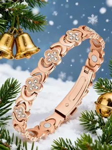 Pure Copper Magnetic Bracelet for Women, 3500 Gauss Effective Magnets, Zircon Gemstone, Metal Coating Setting, Outdoorfun Jewelry Gift, Pure Copper Bracelets