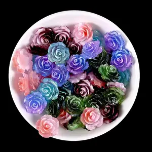 Baroque Resin Glitter Rose Flower Accessories for Handmade DIY Decoration, Small Resin Components