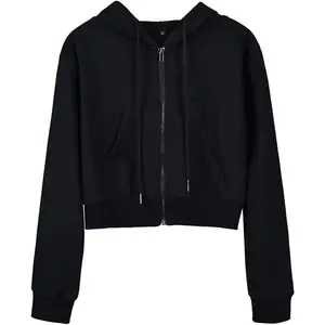 Zip Up Hoodie Women Cropped Casual Sweatshirts Workout Long Sleeve Drawstring Hooded Jacket Crop TopsGift