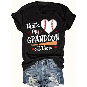[100% Cotton] Women'S Baseball Graphic T-Shirt - Funny "That'S My Grandson Out There" Saying - Soft Crew Neck Tee - Baseball Mom Grandma Gift - Casual Short Sleeve Top For Spring/Summer/Fall - Machine Washable - Perfect Golf Gift T-Shirt For Men And Women
