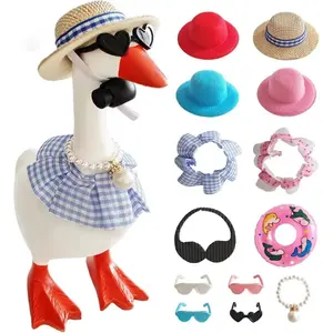7-Inch Desk Goose Outfit Set — 13-Piece Mini Wardrobe Including Hat, Sunglasses, Bikini, Swim Ring, Magnetic Porch Goose Keychain Decor, and Dresses — Perfect for Office Gifts