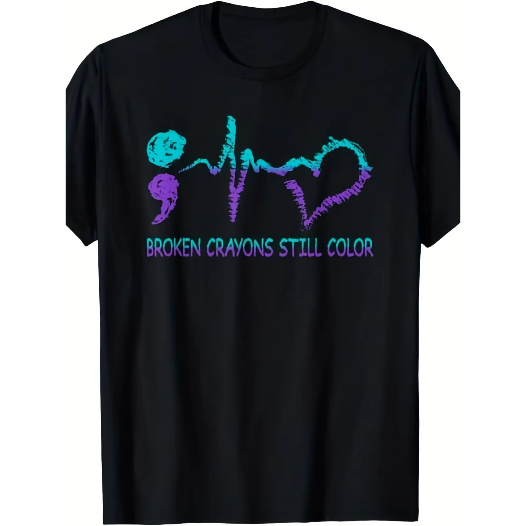 Semicolon Heartbeat Broken Crayons Still Color Mental Health Graphic T-Shirt,  Oversized Comfort Outfit, Inspirational Quo