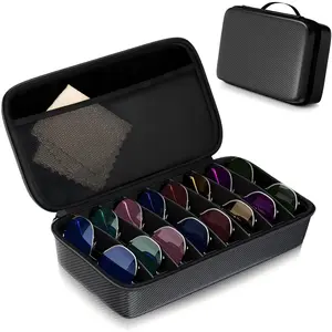 Hard Shell Travel Sunglasses Organizer, Adjustable Slots Multiple Eyeglass Storage Case, Shockproof Portable Glasses Holder, Foldable Eyewear Display Case for Travel Home Outdoor