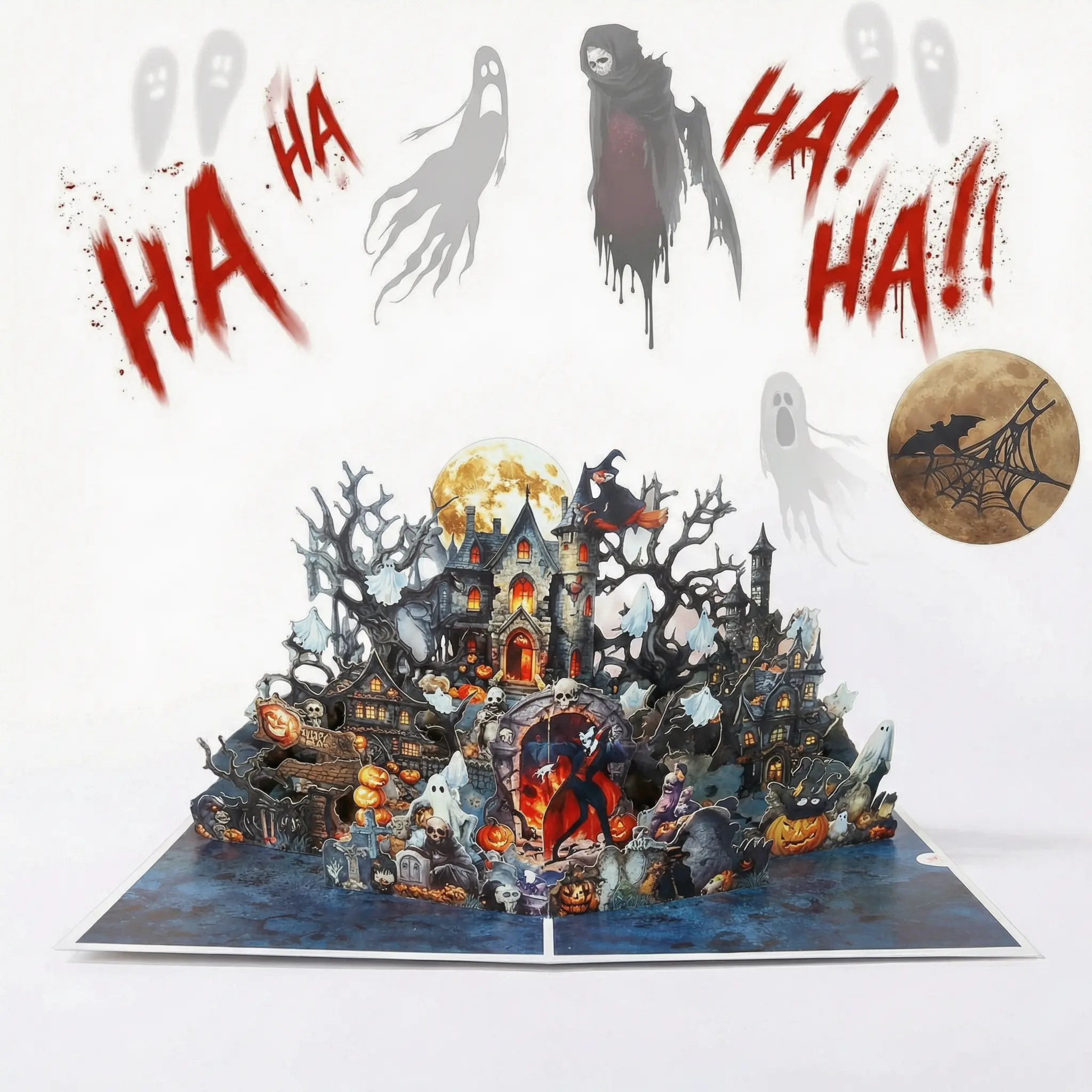 Night Castle 3D Pop Up Halloween Greeting Card, Spooky Foldable Popup Card, Halloween Party Invitation & Novelty Gift