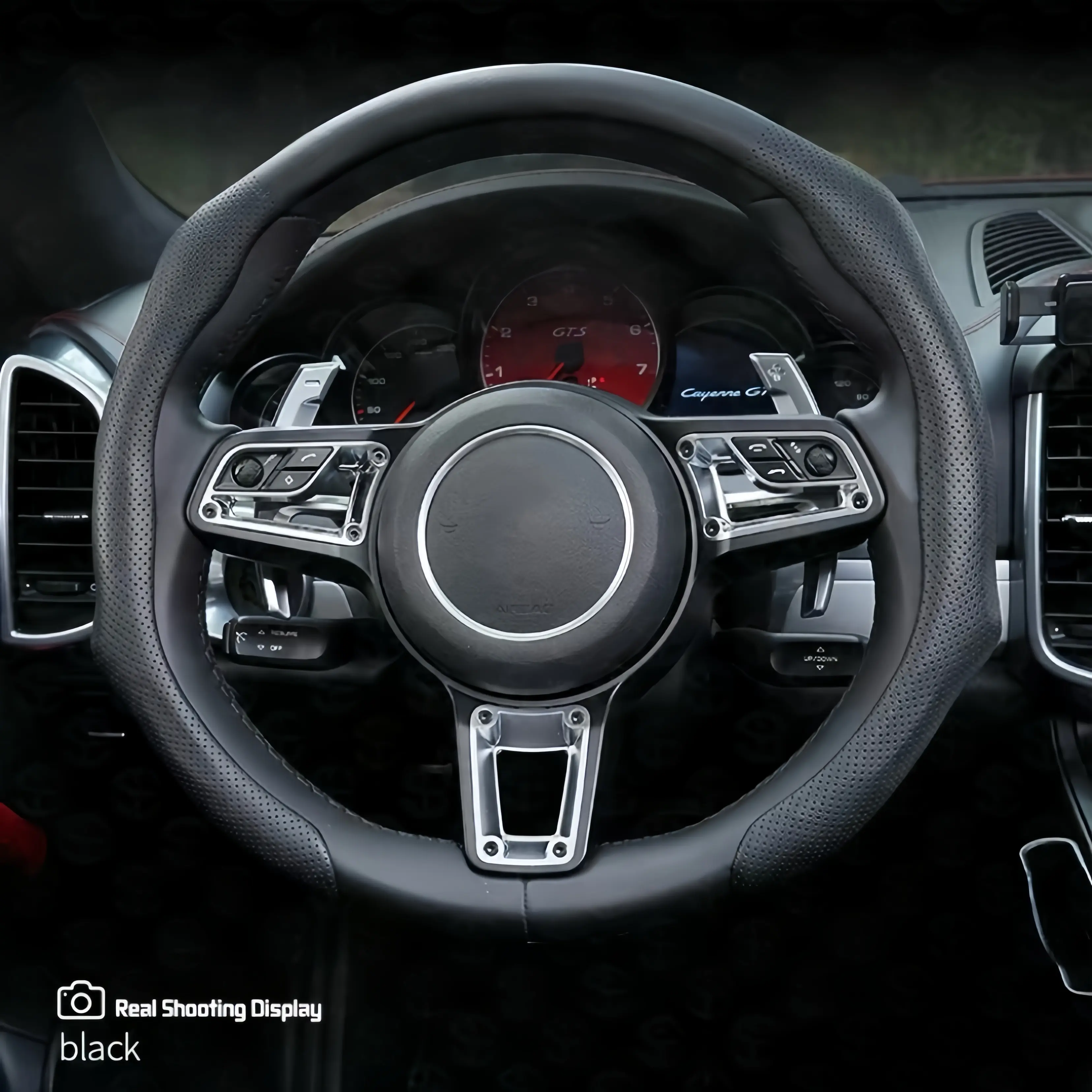 Napa Leather Steering Wheel Cover, 38cm Automotive Car Steering Wheel Insert Accessories, Premium Non-Slip Breathable Quick-Turn Unisex Universal Fit for All Car Models, Steeringwheelcover, Car Accessories Car Interior Kit