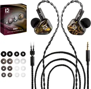 KBEAR KB01 In-Ear Monitors Professional IEM HIFI Beryllium Diaphragm DD Headphones with 6N OFC Cable & 9 Eartips Gold White Red Hybrid Wired Earbuds