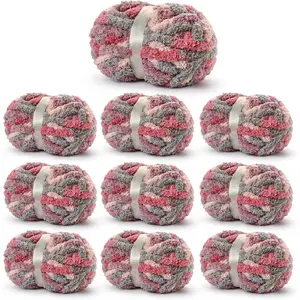 10 Pack  Chunky Chenille Yarn for Crocheting,  Chunky Blanket Yarn for Hand Knitting, 240yds/70.5oz Super Bulky Variegated  Blanket Yarn(Grey--)