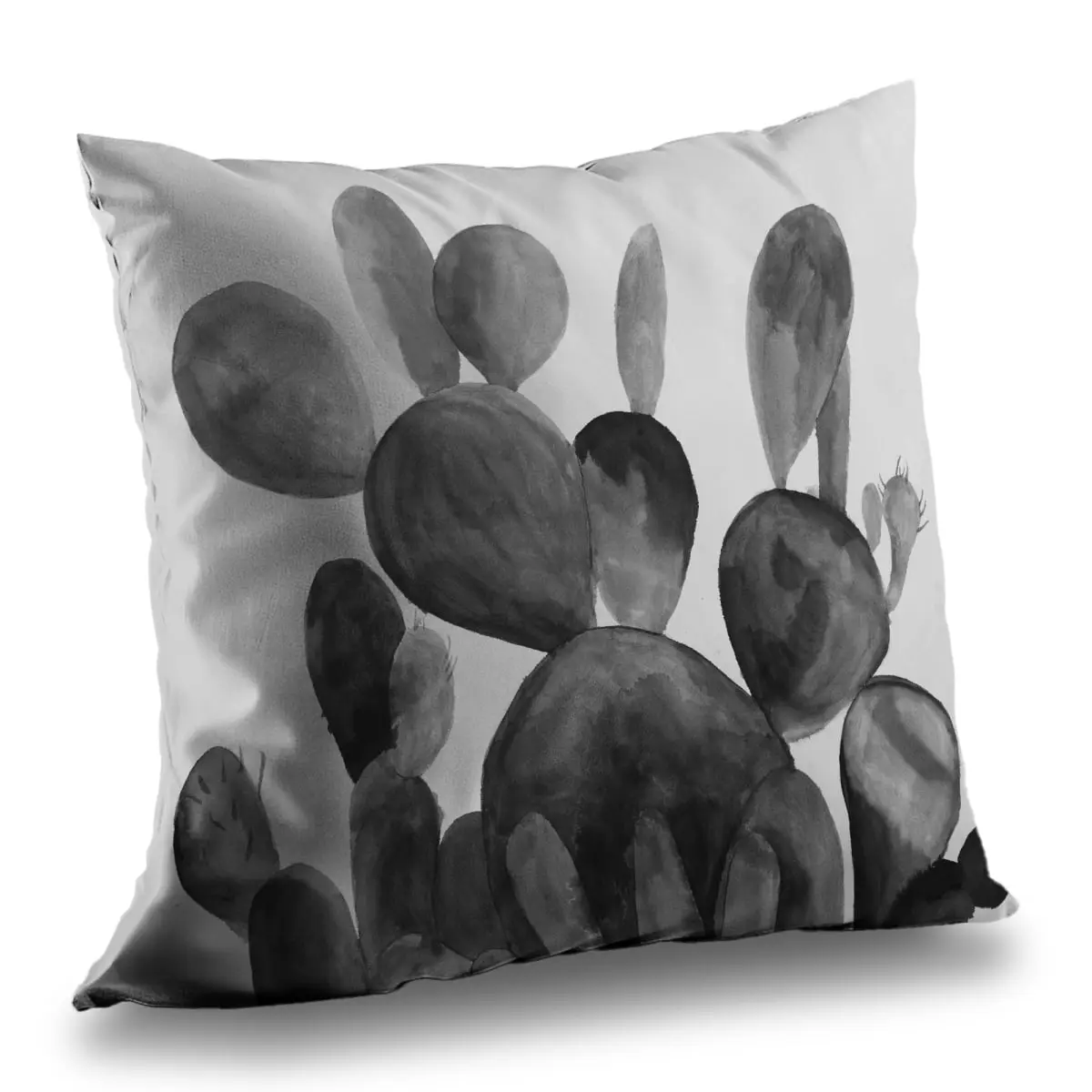 360 stand 14x14 in. Beige Poly Twill Throw Pillow - Grayscale Paddle Cactus Decorative Cushions, Elegant Monochrome Design Pillow for Home Soft Furnishings, Elegant Cushion, 14 X 14 In., Botanicals