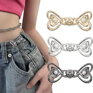 Heart shaped denim button tightener set, 1 pair of handmade denim button clips, easy to install indoor and outdoor waist tightener buttons, detachable, no punching, no seam waist button, adjustable waistband for skirts and pants, fashionable multifunction