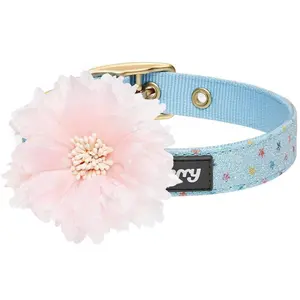 Holographic Glitter Dog Collar With Pink Flower Accent