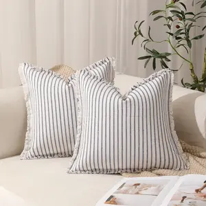 2PCS Throw Pillow Covers, Striped Pillowcase and Tassel Decoration Pillow Square Cushion Cover, Polyester Fabric, Sofa Sofa Bed Living Room Farmhouse Decoration