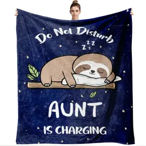 Do Not Disturb Aunt Is Charging Flannel Throw Blanket 270G Ultra Soft Warm Cozy Plush Fleece Blanket with Cute Sloth Sleeping on Tree Branch Starry Night Pattern Perfect for Sofa Bed Couch Living Room Be