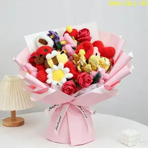 Fluffy Flower Plush Toy, Multicolor Long Stem Rose Daisy Sunflower, Perfect for Bouquets, Valentine's Day Gift, Mother's Day Gift, Birthday Gift