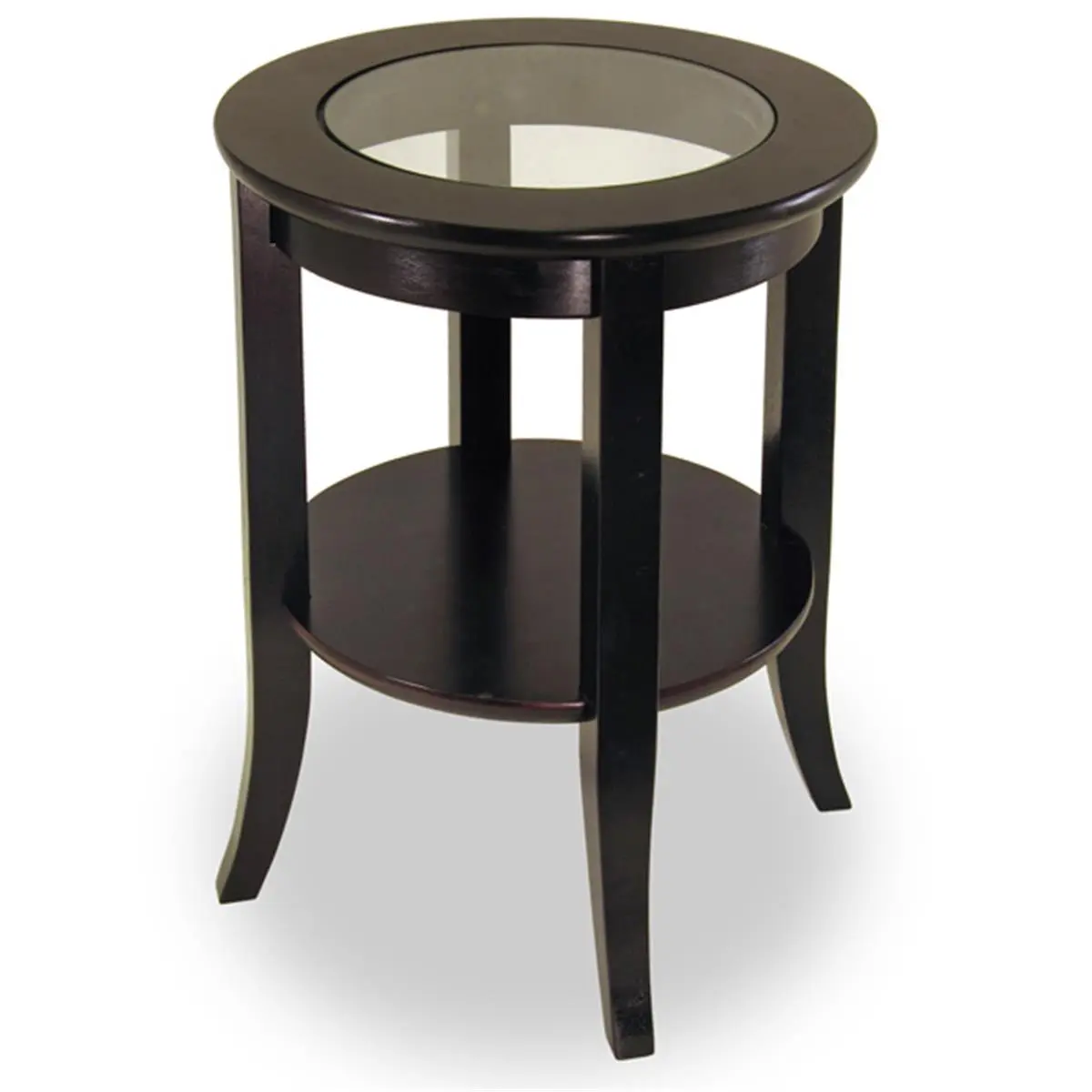 Winsome 92218 Round End Table with Glass Top - Espresso