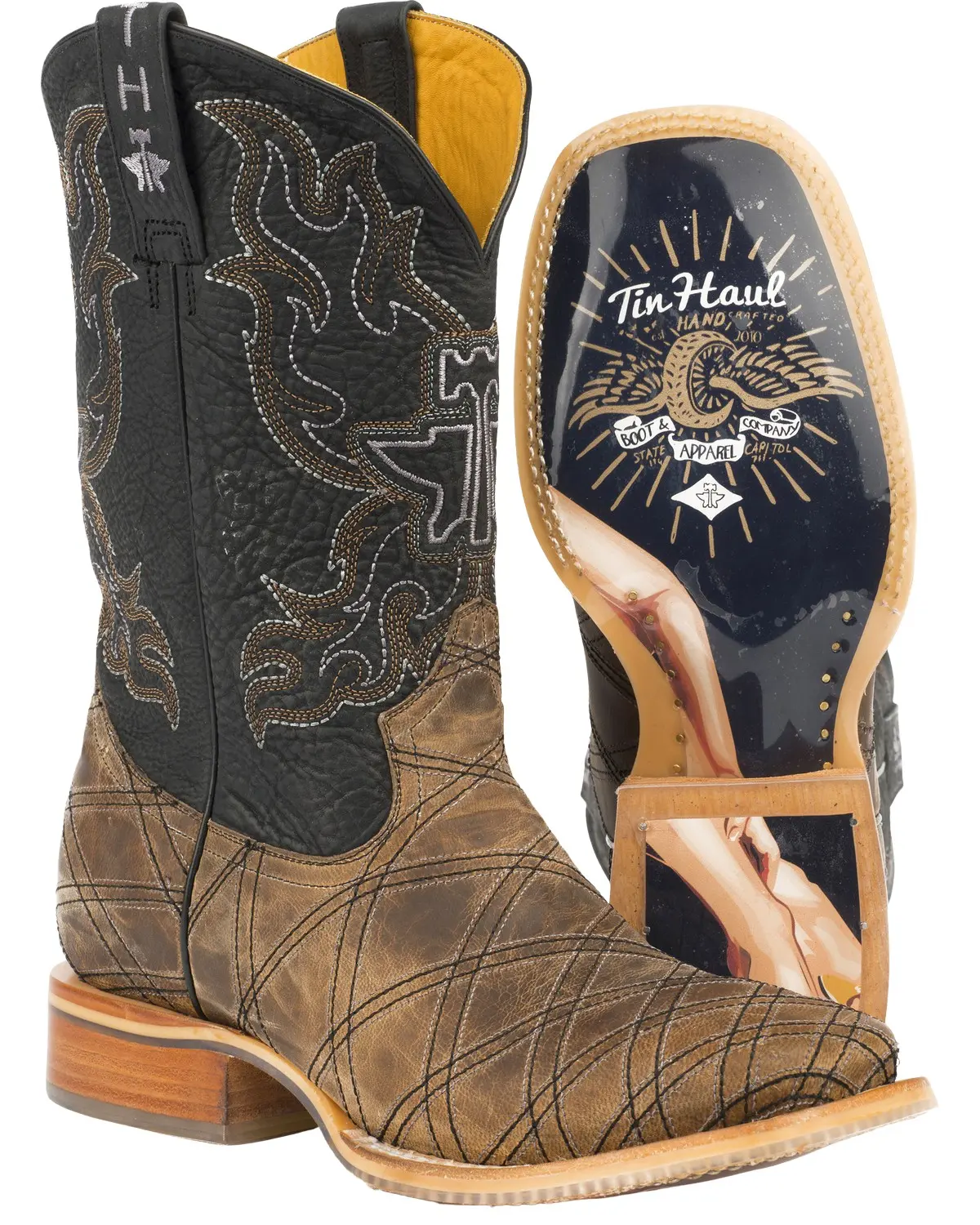 Tin Haul Men's Men'S What'S Your Angle Western Boot Broad Square Toe - 14-020-0007-0332 Ta