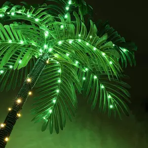 6 Feet Plug-in Lighting Palm Trees Illuminate LED Artificial Fake Trees Lights with 3 One Trunks for Outdoor Courtyard, Yard, Swimming Pool, Porch, Deck, Party, Tropical Decoration, Artificial Plants, Artificial Pruning