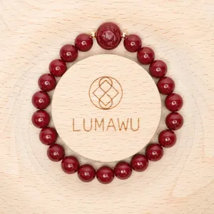 LUMAWU Sound-Cleansed Cinnabar Chinese Zodiac Bangle, 8mm Bead Size, Elegant Natural Design for Ox Strength & Prosperity, Daily Fashion Accessory