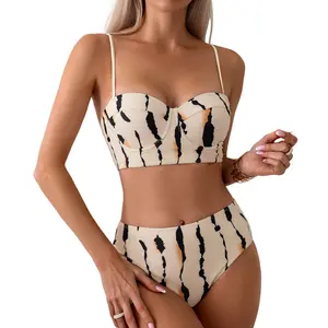 Underwire Bustier High Waist Bikini Set | Printed & Solid 2‑Piece Swimsuit