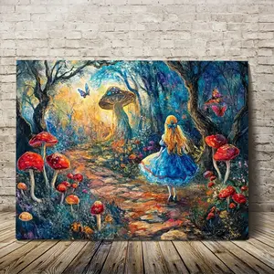 1 Piece 2D Printed Wooden Frame Canvas Wall Art Ready to Hang, Fairy Tale Alice Size Options Large, 11.8inch x 15.7inch cm, Canvas Decorative Wall Art Suitable for Bedroom Kitchen Office Bar Farmhouse Living Room, Home Wall Decoration with Frame YIMH7096