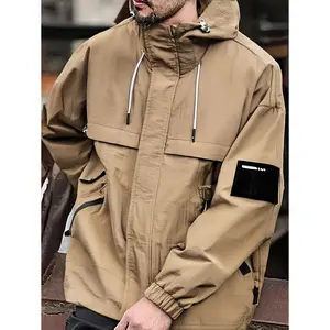 Char Lion Men'S Stylish Hooded Windbreaker Jacket - Loose Fit with Multiple Pockets, Zip-Up Design for Spring & Fall, Casual Outdoor Wear, Spring Jacket |   Hooded Jacket |   Durable Fabric