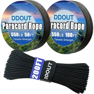550 Nylon Rope 7-Strand 50//200ft Strength Type III Parachute Cord 4mm for Camping Hiking DIY Crafting Rope Black 50ft