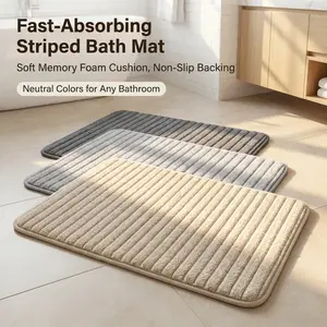 Elegant Striped Textured Memory Foam Mat, Soft & Springy with Non-Slip Base, Neutral Color, Ideal for Entryway, Bathroom, Kitchen, Living Room, Coffee Shop, Bar & Garden, Must-Have for Home Care & Perfect Gift Idea