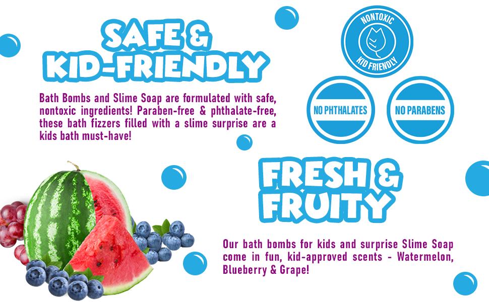 Tub Works Super Goo Bath Slime 'Surprise' Bath Bombs 6 Pack Stretchy Squishy Slime Soap Surprise Inside Sensory Fun Bath Bombs for Kids Non-Toxic & Kid-Friendly Blueberry - Grape