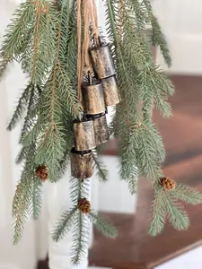 Christmas hanging bell decoration, mantle winter decor, hanging door Christmas bells on a rope, antique gold ,holiday petite bell decoration