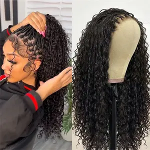 13x6 Boho Curls Braided Wigs Human Hair Pull Go Drawstring Cap HD Full Lace Frontal Wig Knotless Pre Cut Lace