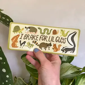 I Brake For Lil Guys Bumper Magnet, Die Cut Vinyl, Cute Cottagecore Car Decal, Forestcore Animals, Waterproof
