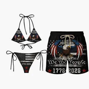 America 250 Years Couples Matching Swimsuit Set – We The People Patriotic Bikini & Board Shorts, 1776-2026 Semiquincentennial 4th of July Beachwear