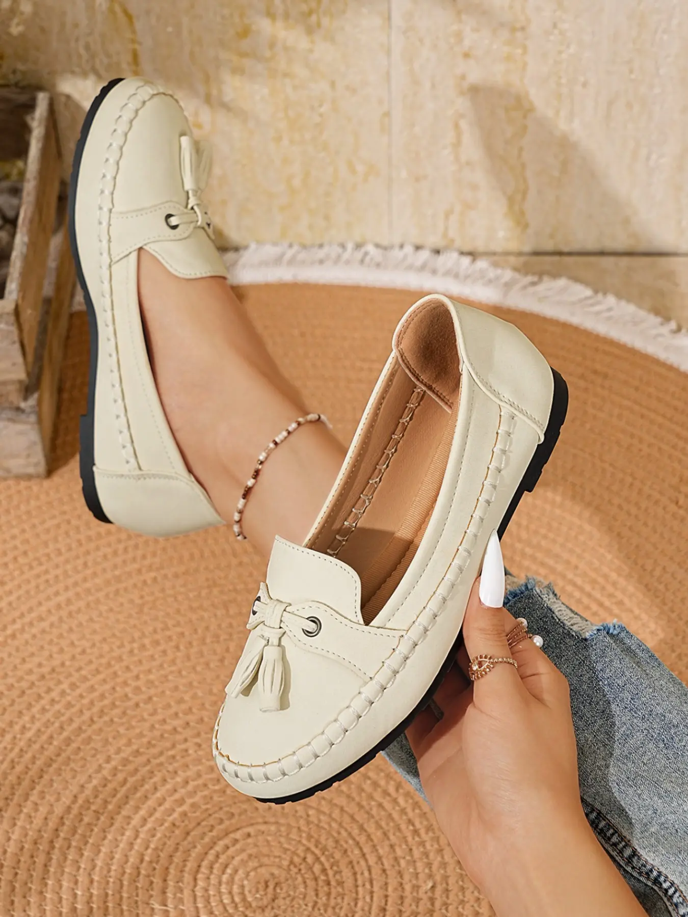 Women's Casual Solid PU Upper Rubber Sole Flat Loafers, Flats Shoes, All-Season Comfortable Low-Cut Shoes, Perfect for Daily Wear & Stylish