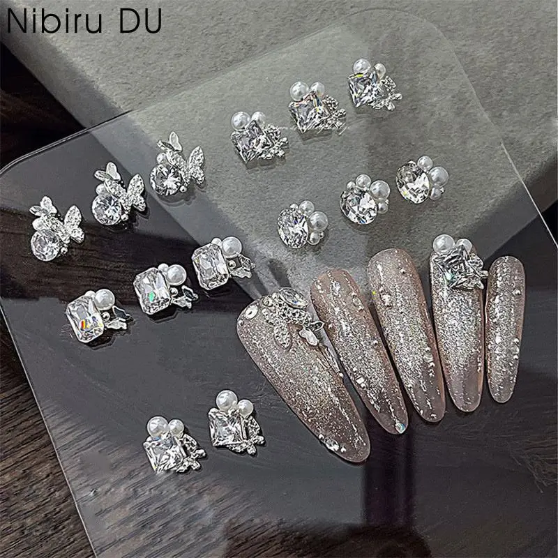3D Stackable Nail Rhinestones 5Pcs Transparent Butterfly Zircon Crystal Diamond Gems DIY Manicure Nail Art Decorations