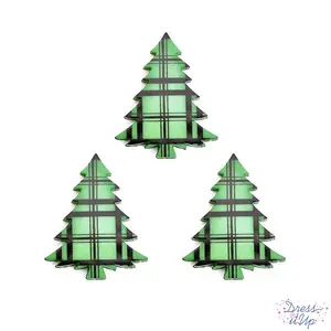 Green Plaid Tree Singles- 6 Pieces Winter Outdoor Holiday Themed Buttons