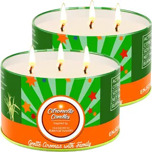 2Pcs 14 oz Citronella Candle, Triple Cotton Wicks, Up to 120 Hours Burn Time, Large Outdoor Patio Candle for Backyard, BBQ, Garden & Camping