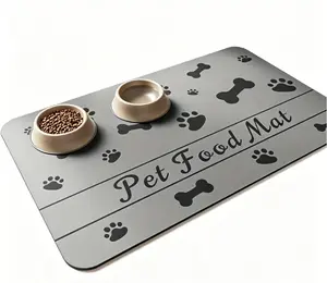 Pet Feeding Mat, 1PCS 12"x20" Dark Gray Absorbent Quick-Dry Placemat for Dogs & Cats, Waterproof Leakproof Backing, Wipe-Easy Surface for Food & Water Bowls,summervibes