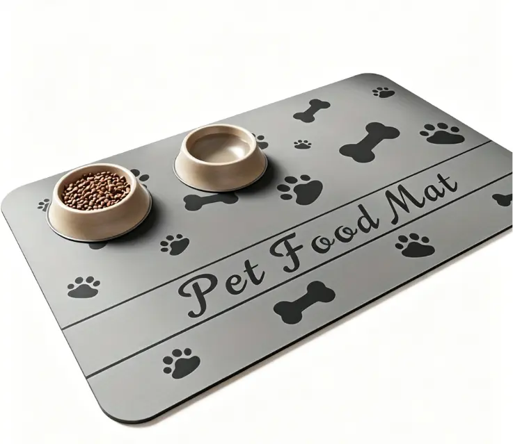1PCS 12"x20" Dark Gray Pet Feeding Mat for Dogs & Cats - Mess-Free, Absorbent Quick-Dry, Waterproof Leakproof, Anti-Slip Backing, Wipe-Easy Surface for Food & Water Bowls, Mess-Free Feeding Mats, Leakproof Feeding Mats
