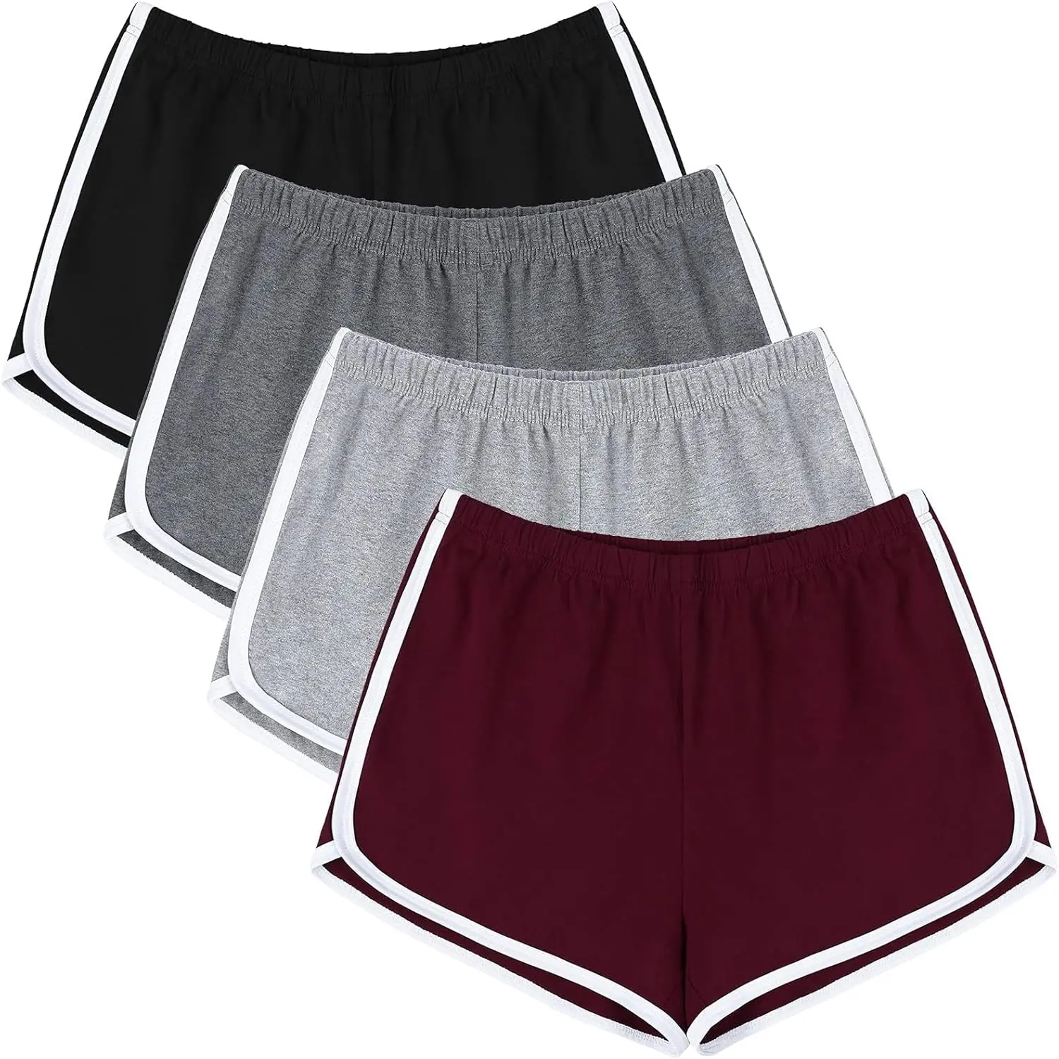 URATOT unisex 4 Pack Cotton Sports Shorts - Versatile Yoga, Dance, Lounge, and Running Dolphin Athletic Shorts for Optimal Comfort and Performance in Gym Activities URATOT