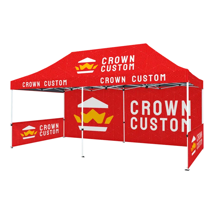 CROWN SHADES 10x20 Custom Canopy Tent with Logo | Customized Top, Backwall & Sidewall - Heavy Duty Commercial Tent