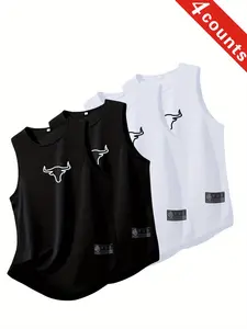 Men's 4-Piece Sleeveless Quick-Dry Fitness Tank Top, Breathable Comfort Running Training Shirt, All Season Sport Wear, Fitness Workout Vest, Sport Vests