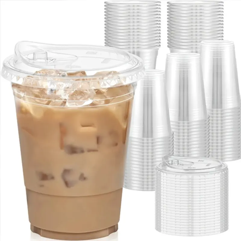 20Pcs 16 oz Clear Plastic Cups with Strawless Sip Lids, BPA-Free Disposable Cold Drink Cups, Crystal Clear To-Go Cups for Iced Coffee, Smoothie & Parties catering