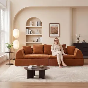 Cloud Modular Sectional Sofa - Shape Boneless Couch w/Ottoman & Deep Fluffy Seat, No Assembly Required for Living Room Bedroom,Orange