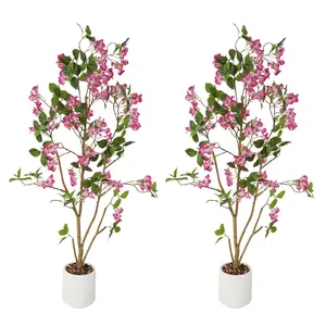 2-Pack 4FT Artificial Bougainvillea Trees with Large White/Pink/Purple Fake Flowers, Potted Faux Plants for Indoor Outdoor Porch Patio Decor