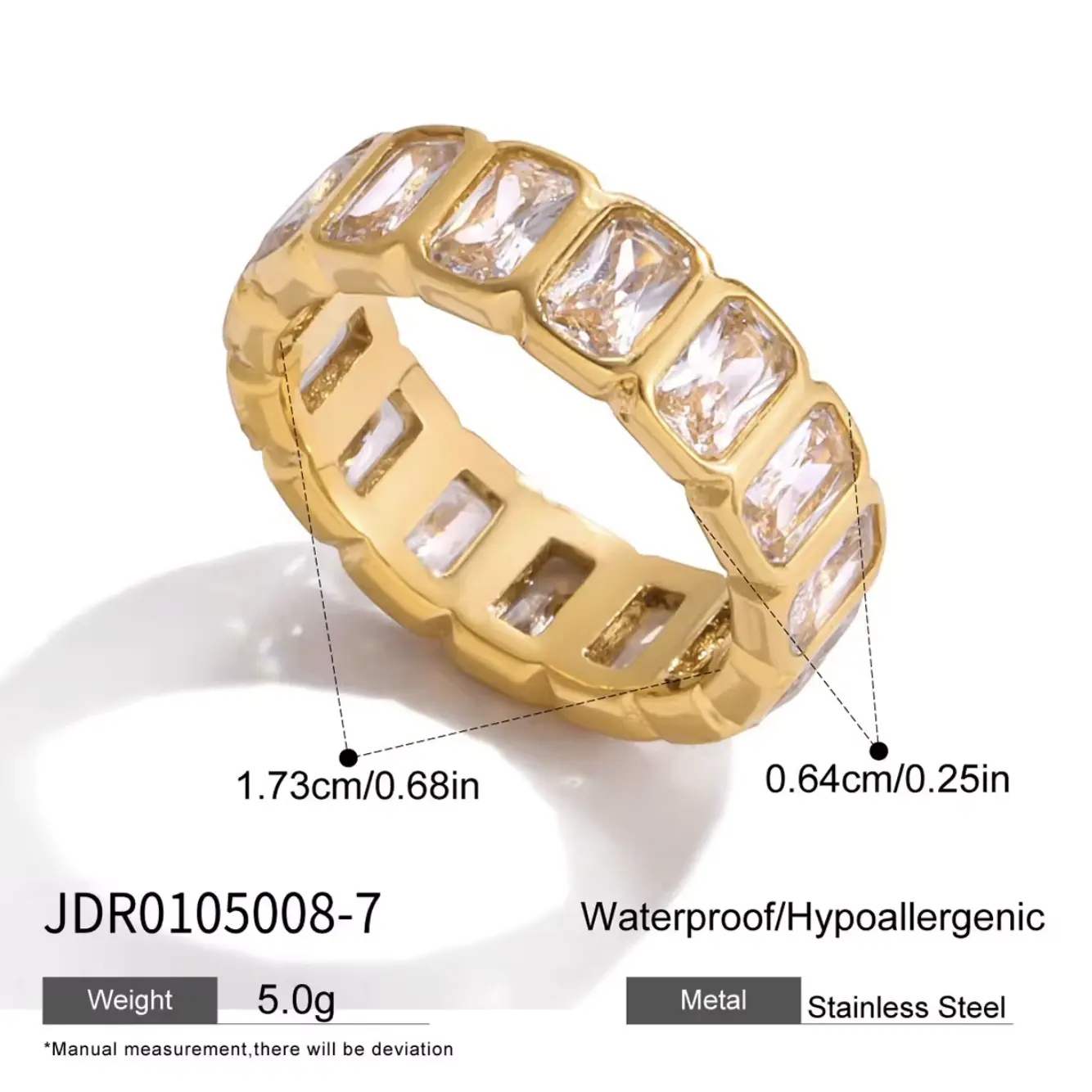 CORONÉ Rectangle Bezel CZ Stackable Ring for Women Stainless Steel Hypoallergenic Tarnish-Free Waterproof