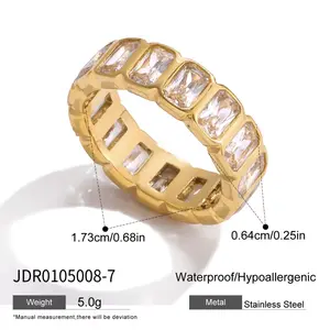 CORONÉ Rectangle Bezel CZ Stackable Ring for Women Stainless Steel Hypoallergenic Tarnish-Free Waterproof