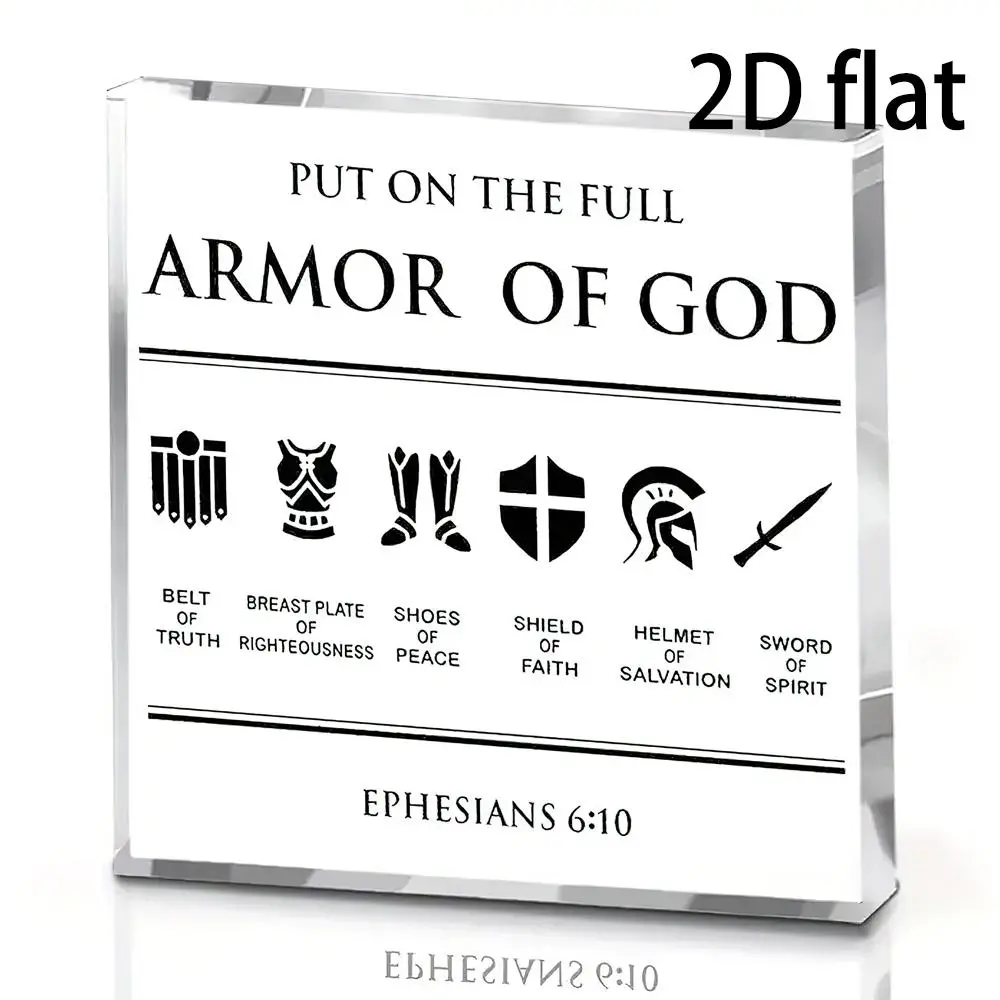 [Christian Desk Sign] Inspirational Christian Acrylic Desk Sign - 2D Flat, Full Armor of God Bible Verse Ephesians