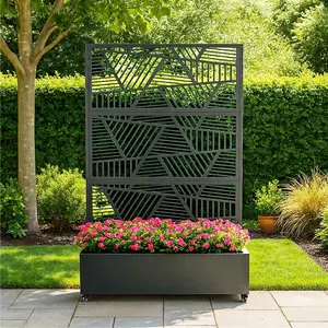 Metal Raised Garden Bed, 72" H x 47" W Privacy Planter Box with Trellis and Wheels, Hook, Freestanding Privacy Planter Box for Climbing Plants, Vegetables & Vines, Drainage Holes